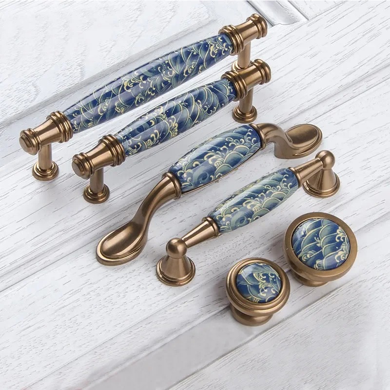 مقبض سيراميك أزرق بتصميم موجي  - مراجعة Furniture Hardware Knobs وسعره